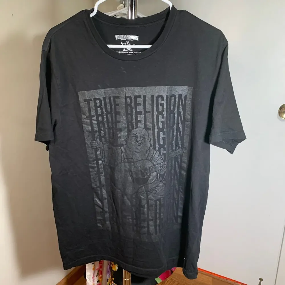True Religion Men's Short Sleeve Black T-Shrits Size L